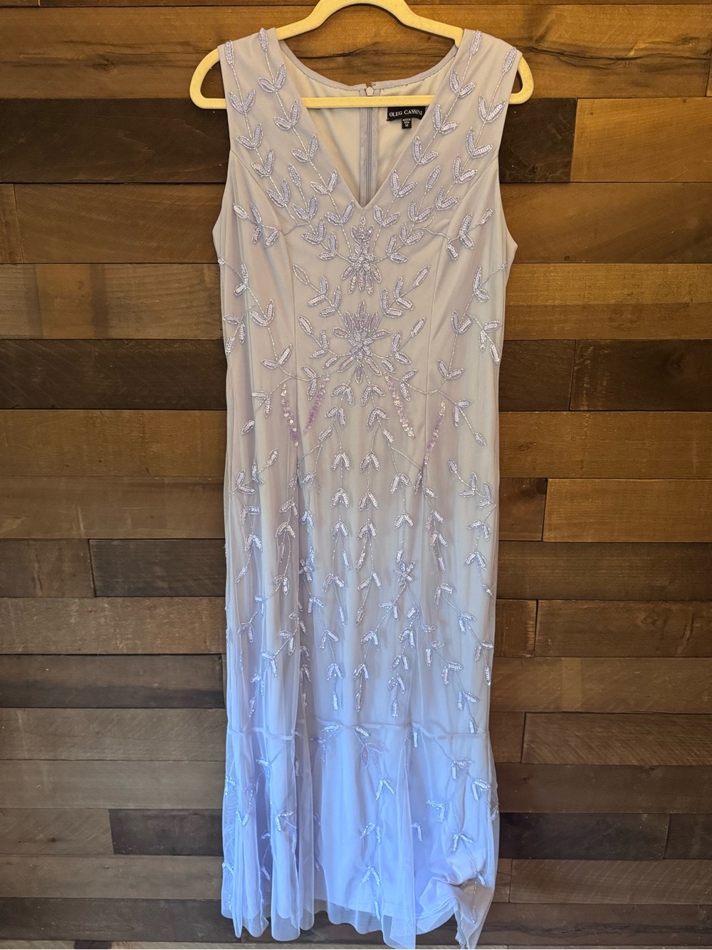 Oleg Cassini Lavender Beaded V-Neck Maxi Dress